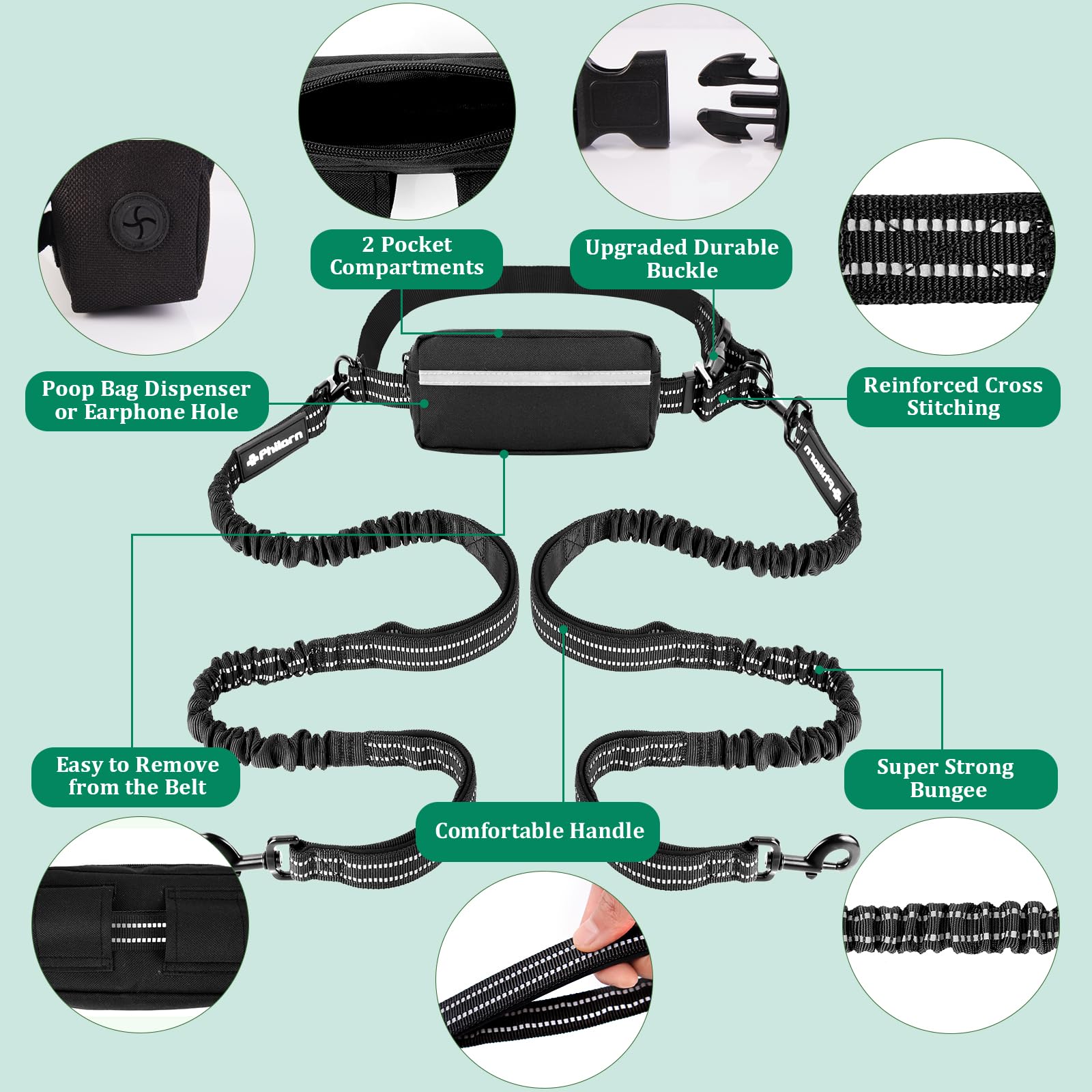 Philorn leash with dual handles offers quick guidance away from hazards