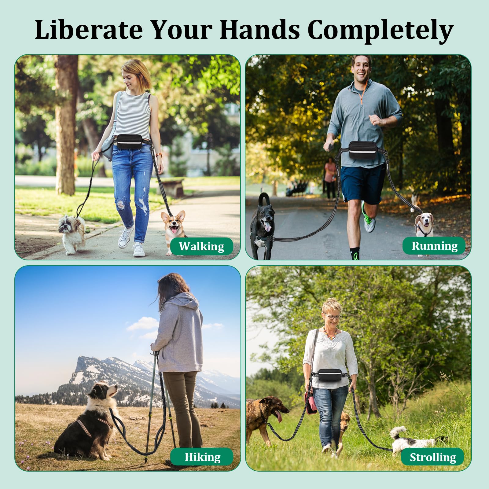 Philorn dual shock-absorbing leash reduces pull impact for comfortable runs