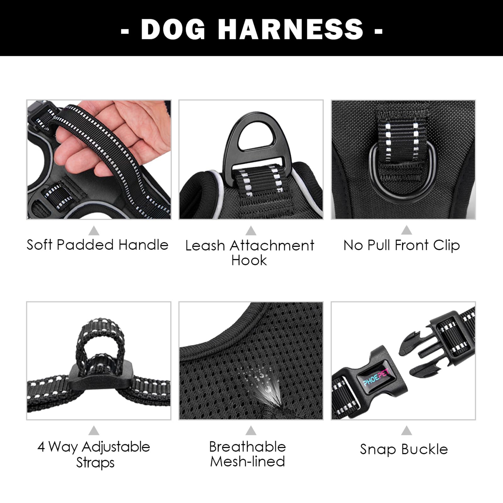 PHOEPET Back leash clip provides a standard attachment for daily use.