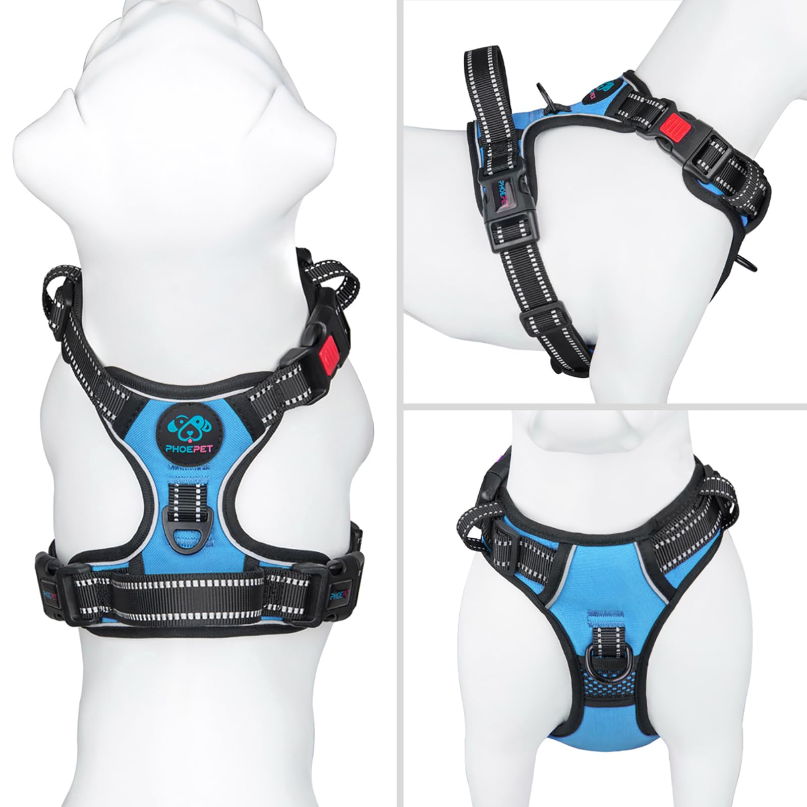 PHOEPET harness back view highlights secure leash attachment point