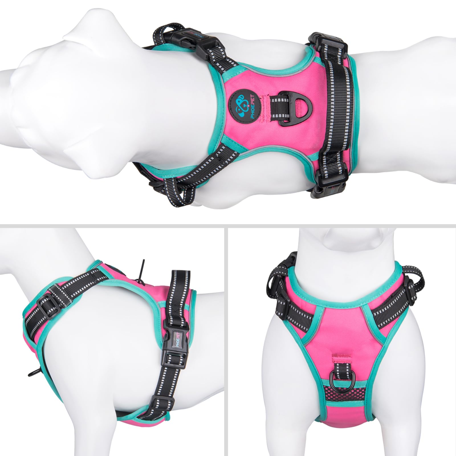 PHOEPET no-pull pink harness back view showing training handle