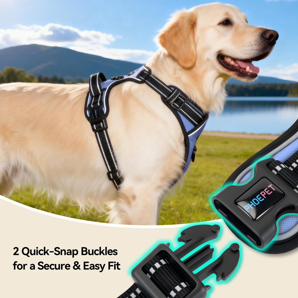 PHOEPET No Pull Harness front clip guides pull to redirect during walks.