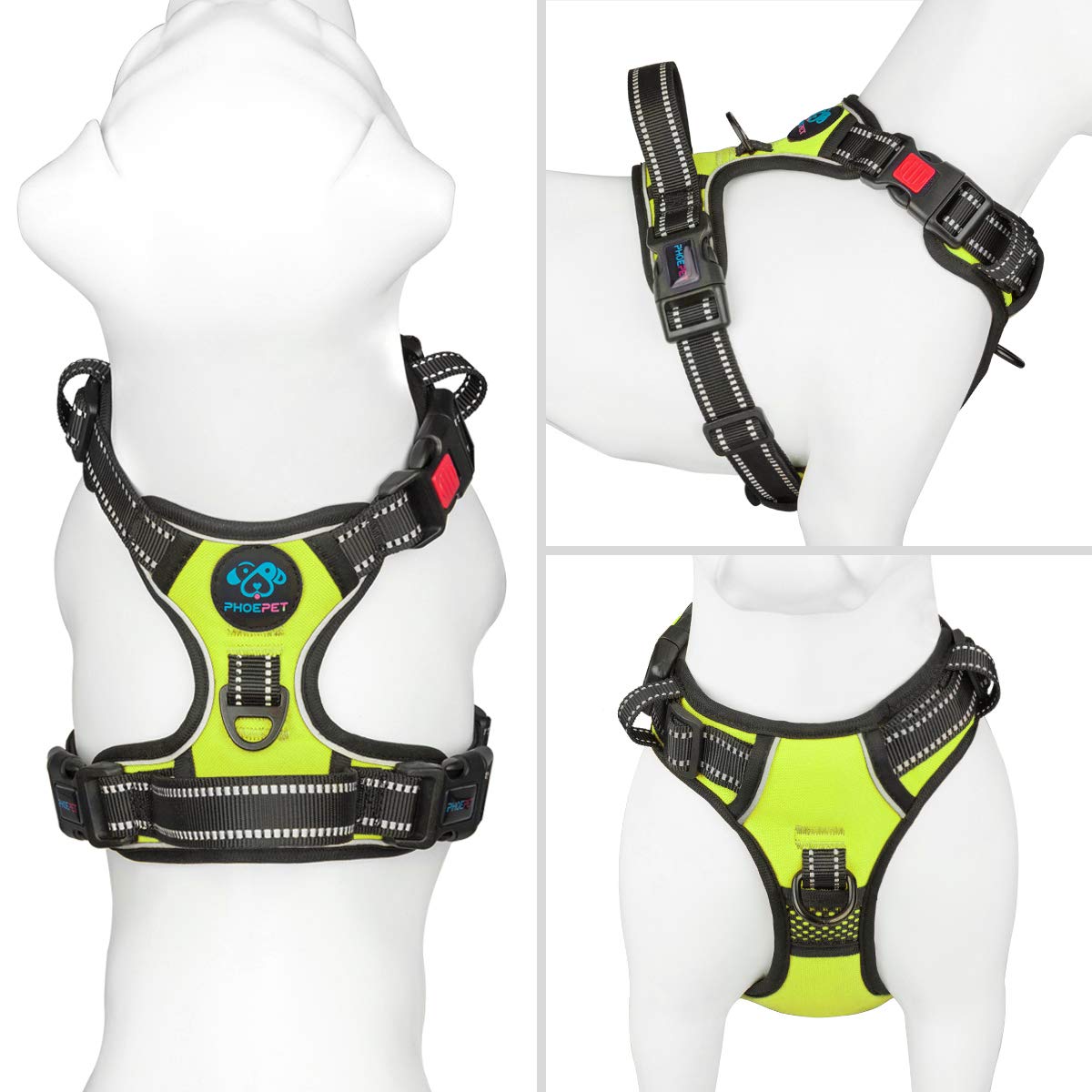 PHOEPET No Pull Harness back clip offers versatile leash options.