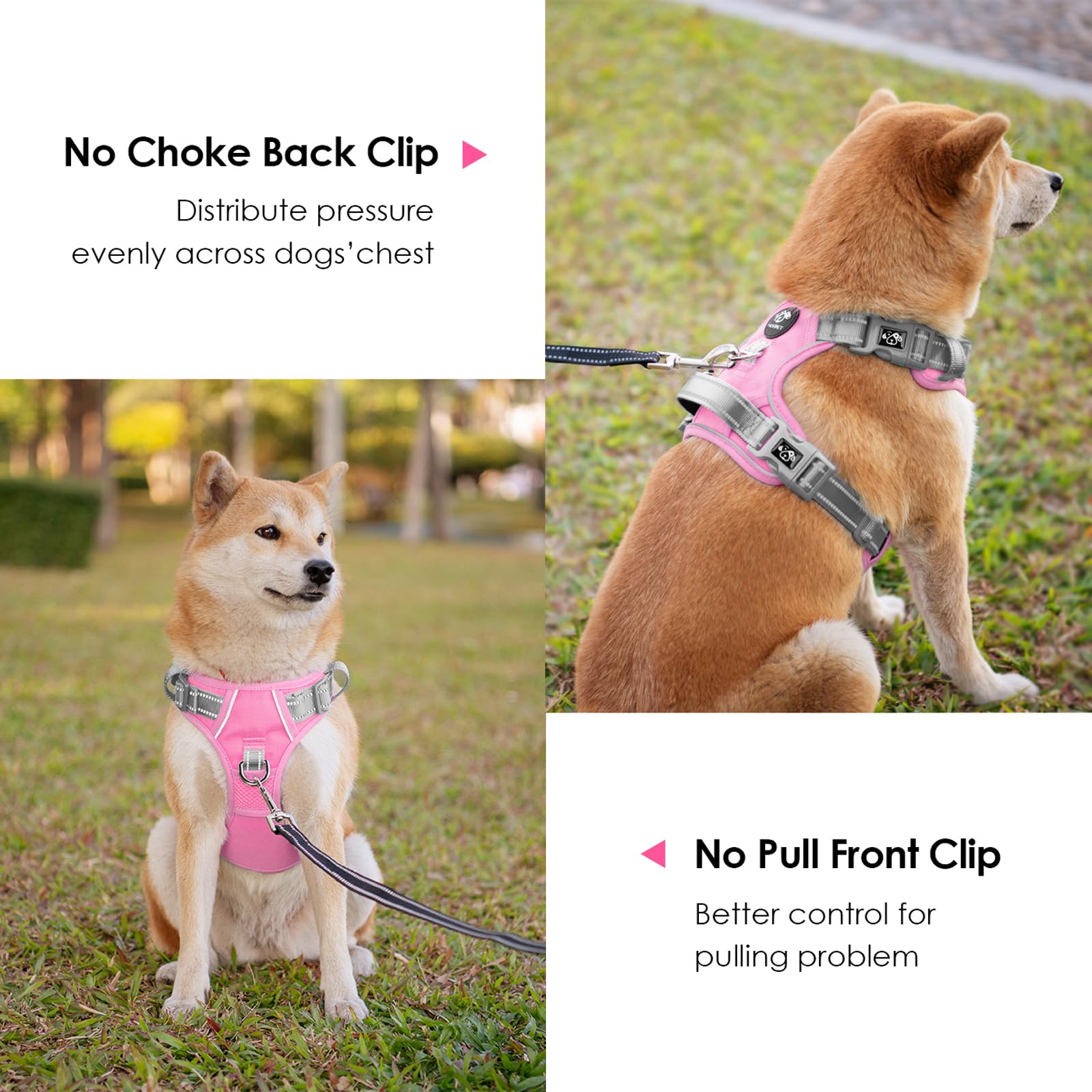 PHOEPET No Pull Harness with quick-release buckles for easy one-person on/off.