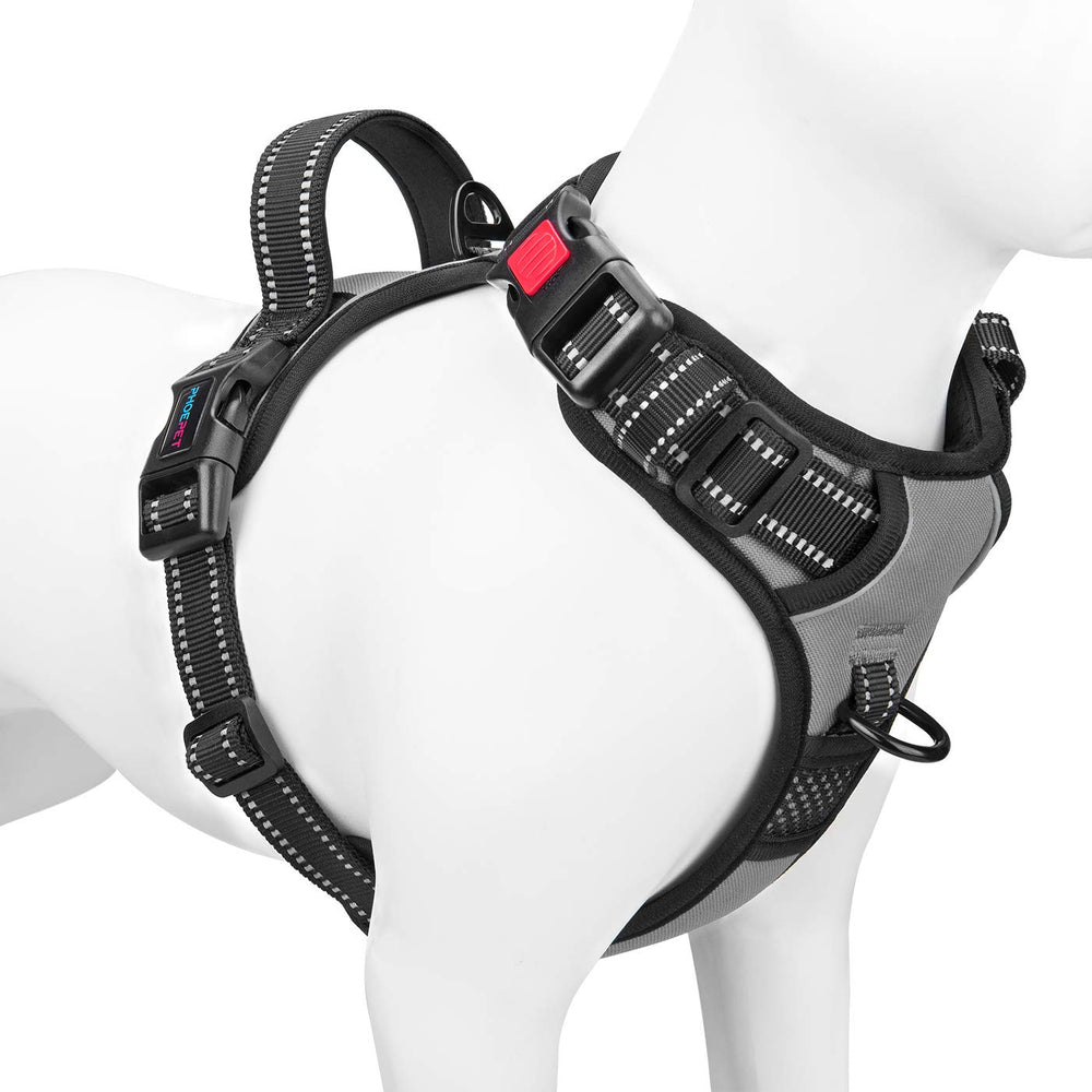 PHOEPET No Pull Harness grey front clip improves leash control.