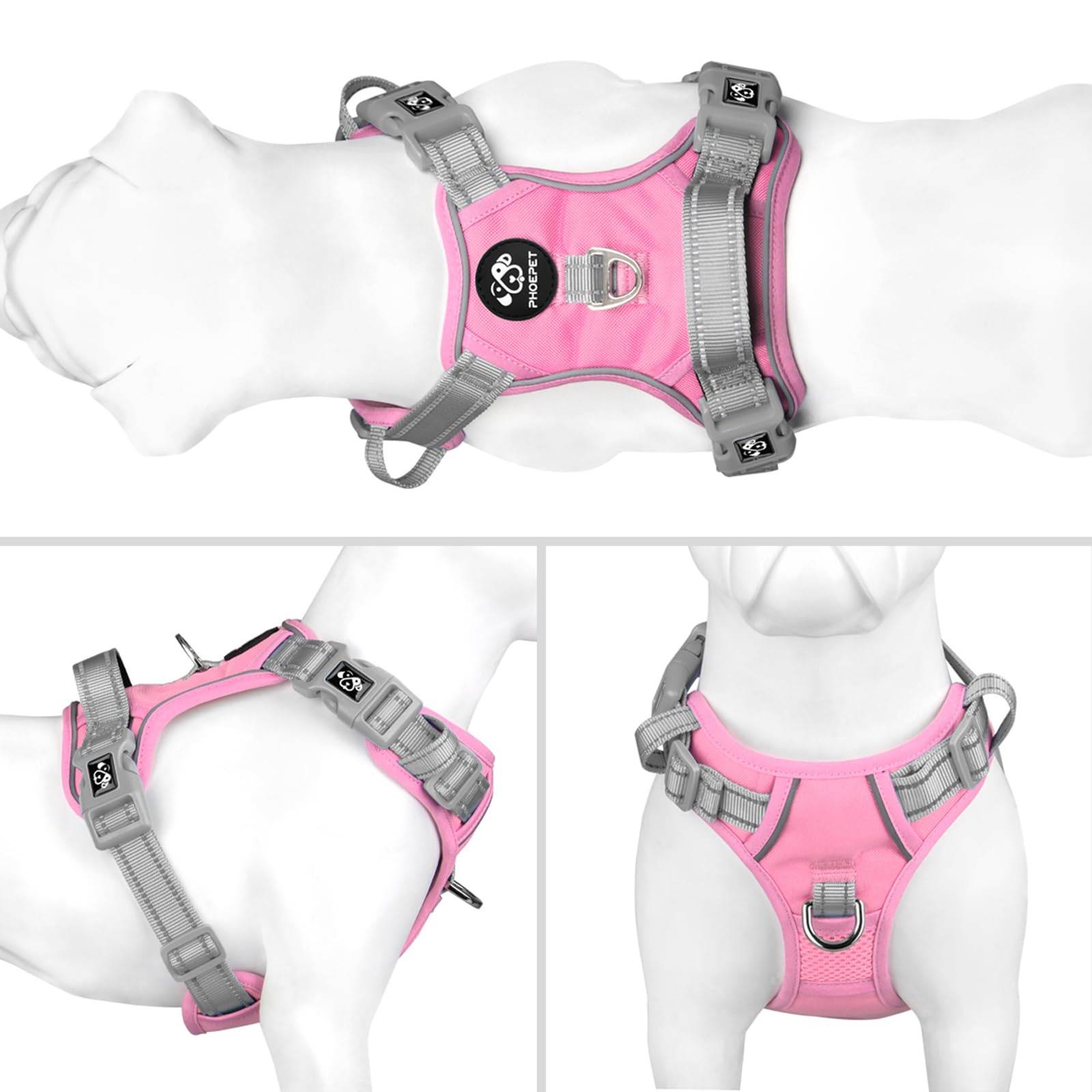 PHOEPET No Pull Harness features reflective material for night visibility.