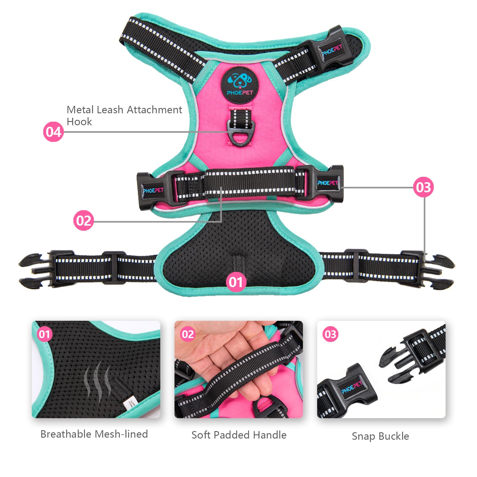 PHOEPET reflective strip enhances visibility on dusk walks.