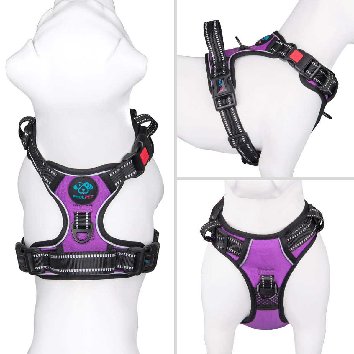 PHOEPET nopull harness back handle in purple XS for control