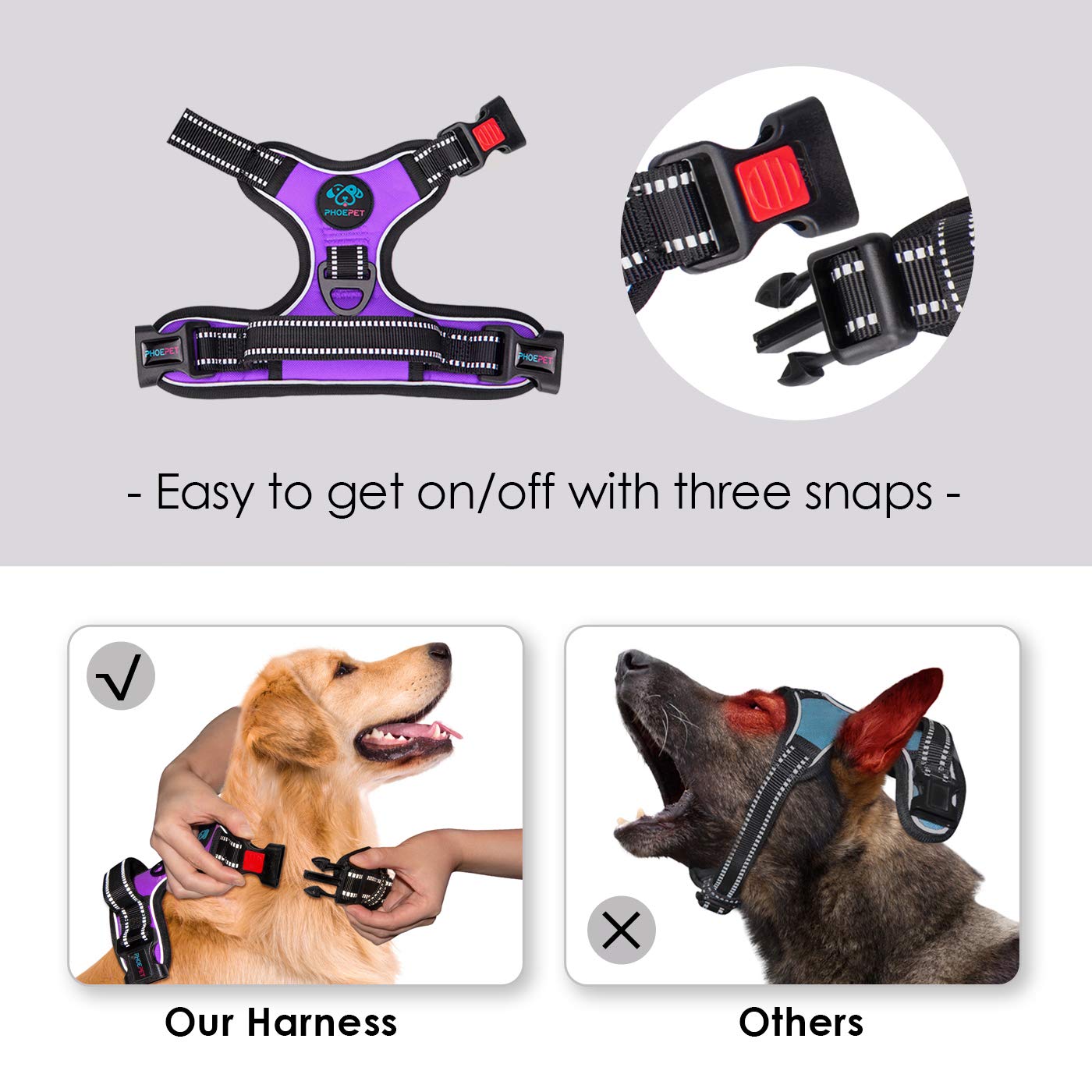 PHOEPET nopull harness reflective material for visibility at dusk