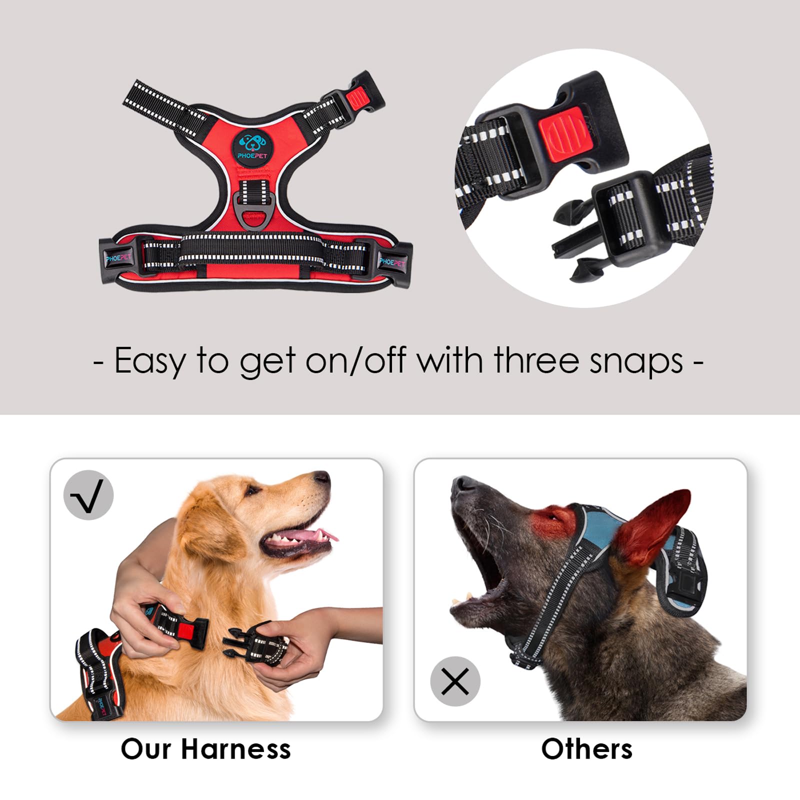 PHOEPET high-visibility reflective harness keeps dogs seen during dawn or dusk walks.