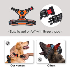 PHOEPET Reflective Dog Harness with front and back leash rings for versatile setup.