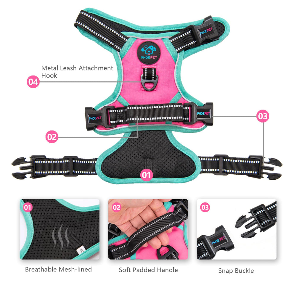 PHOEPET reflective trim harness pink for night visibility