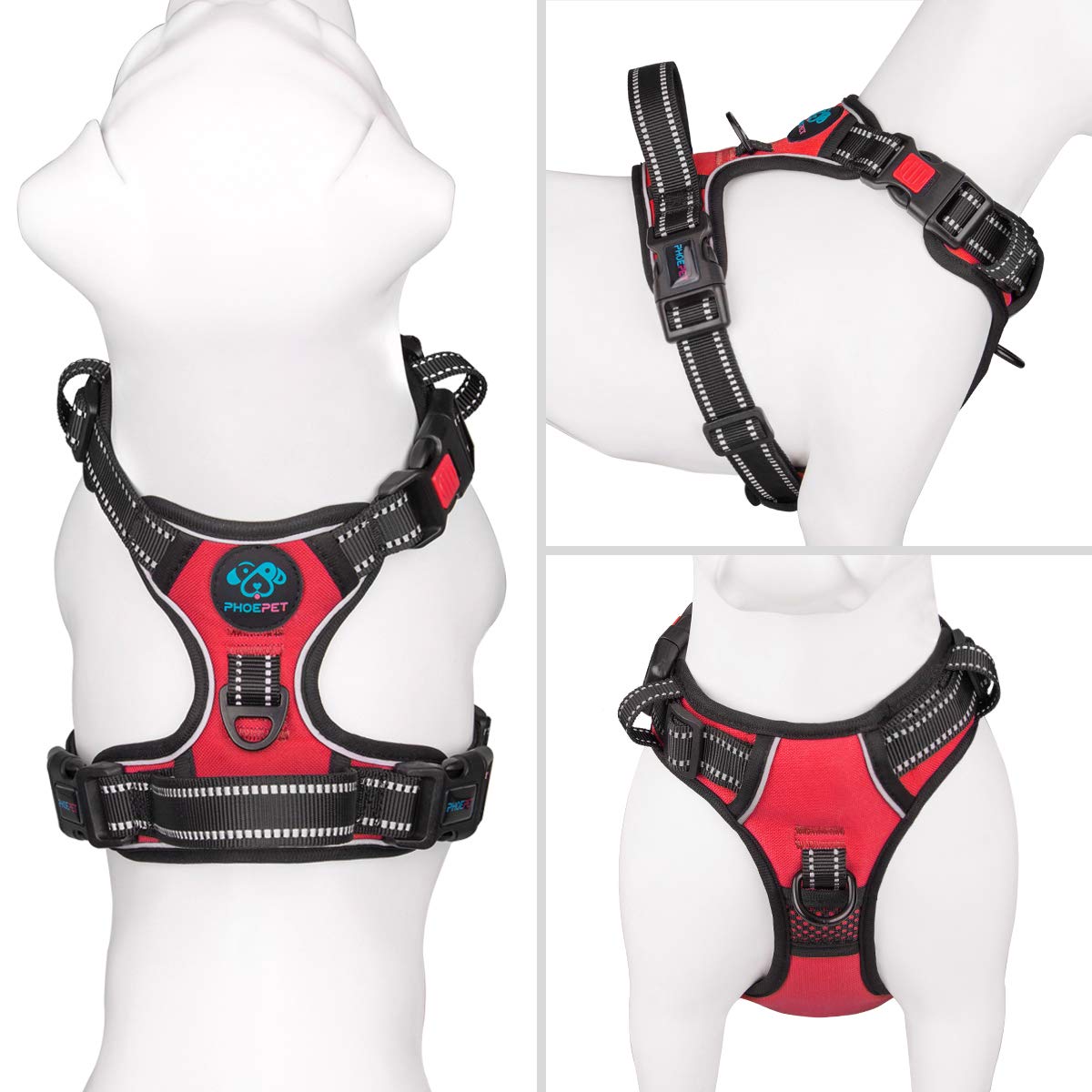 PHOEPET three-buckle vest emphasizes easy on/off for quick leash setup