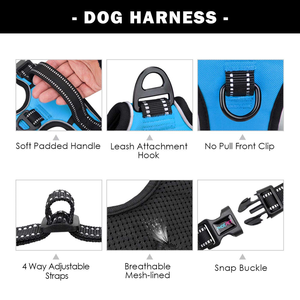 PHOEPET two-ring leash harness blue offers versatile leash options.