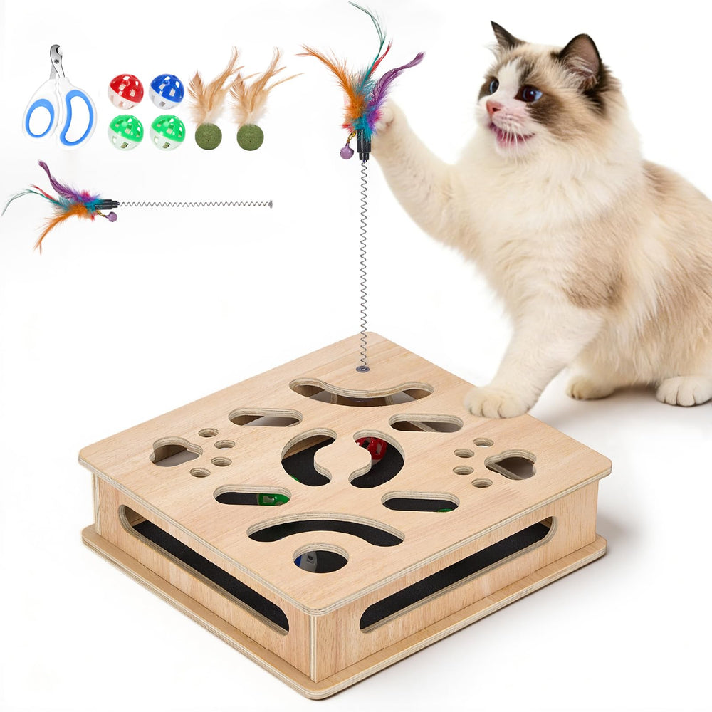 PHOEXXIX cat nail file enrichment box side view shows sturdy multi-layer wood for longevity