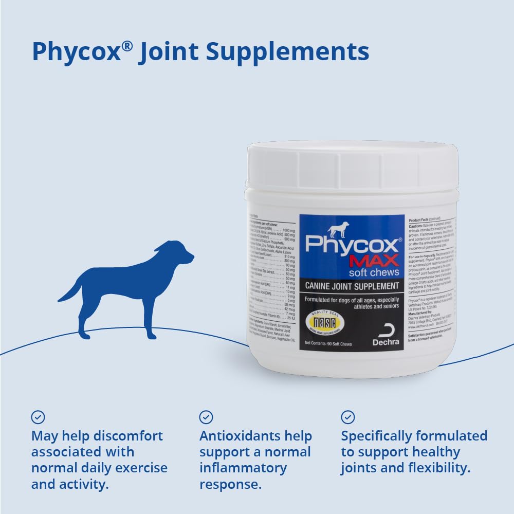 Phycox MAX package front conveys a comprehensive joint health formula for dogs.
