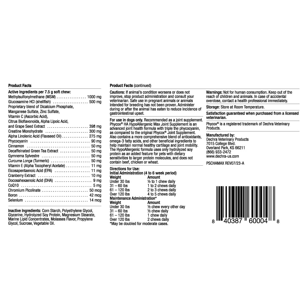 Close-up of PhyCox MAX HA soft chews with palatable texture.