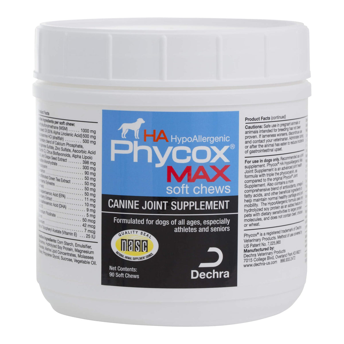 PhyCox MAX HA soft chews packaging showing joint support for dogs.