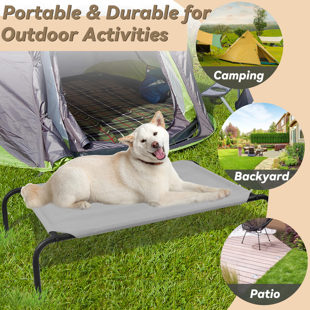 PHYEX elevated dog bed mesh closeup shows breathable fabric for cooling comfort.