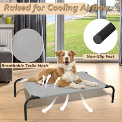 PHYEX Elevated Pet Bed side view highlighting sturdy steel frame