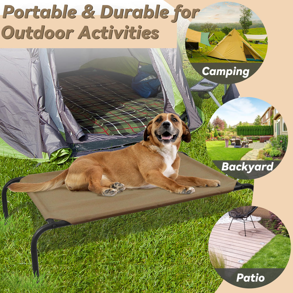 PHYEX bed in camping scene emphasizes lightweight design and portability.