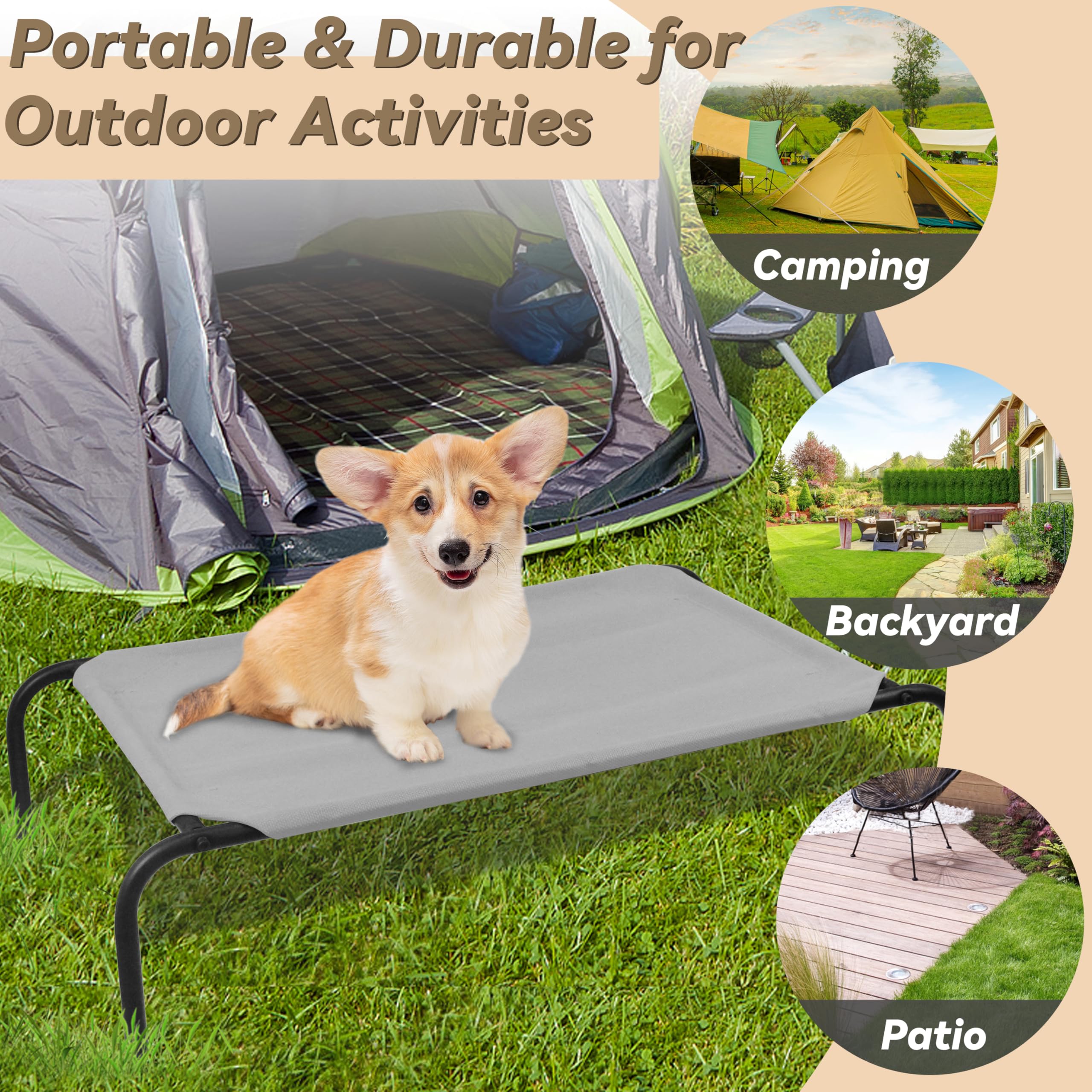 PHYEX cot with sturdy steel frame provides stable support indoors or outside.