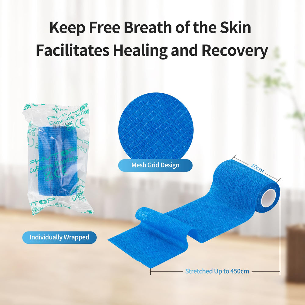 PHYTOP self-adherent wrap on wrist illustrates secure support without clips