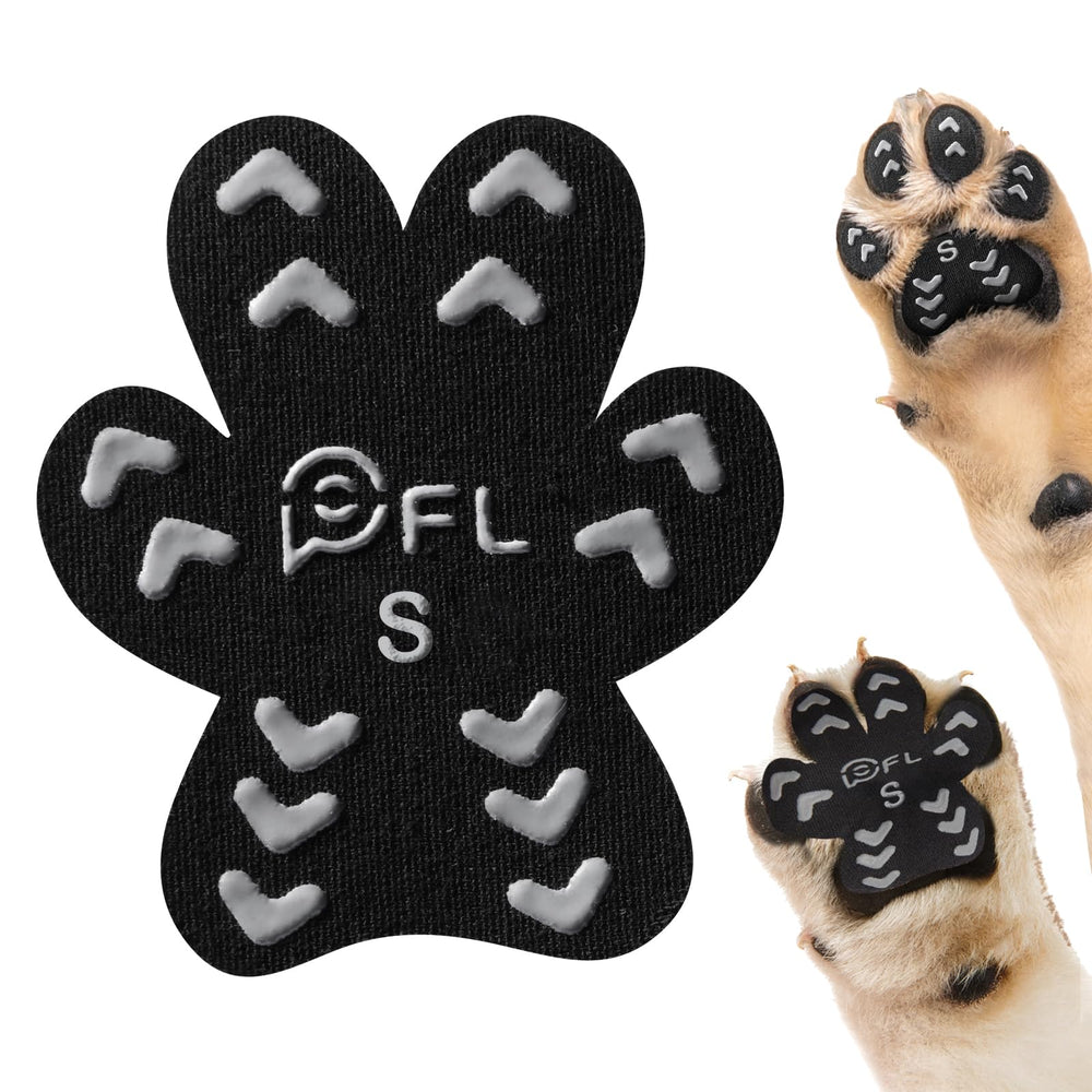PICK FOR LIFE anti-slip paw pads applied to a dog's paw for better traction on slick floors.