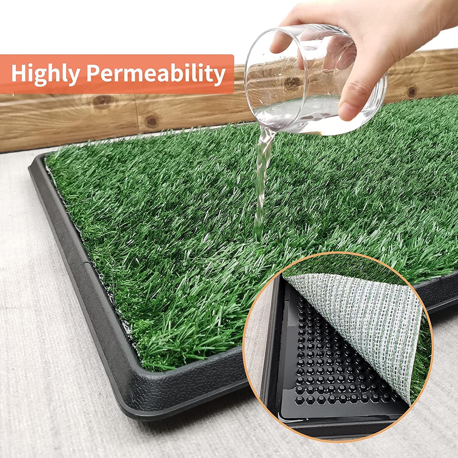 PICK FOR LIFE artificial grass mat with fast drainage.