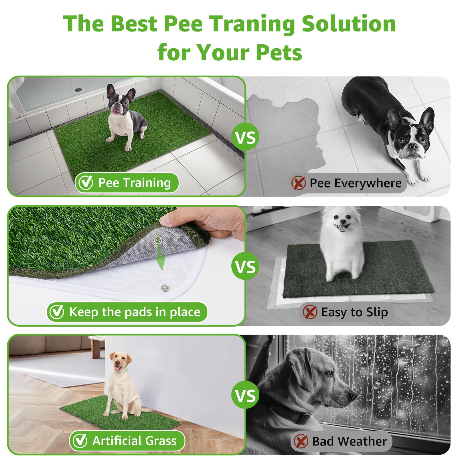 PICK FOR LIFE dog potty mat installed indoors or outdoors for versatile use.