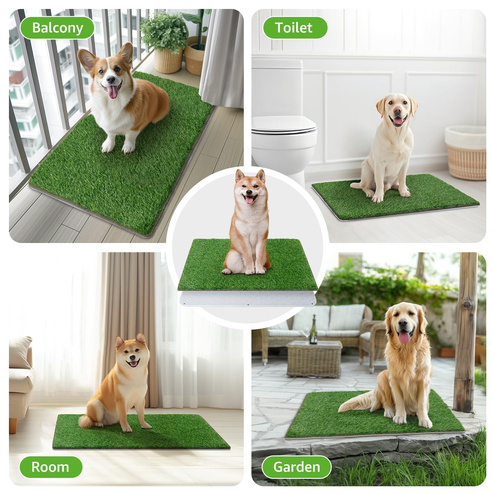 PICK FOR LIFE dog grass mat in outdoor garden setting for patio use.