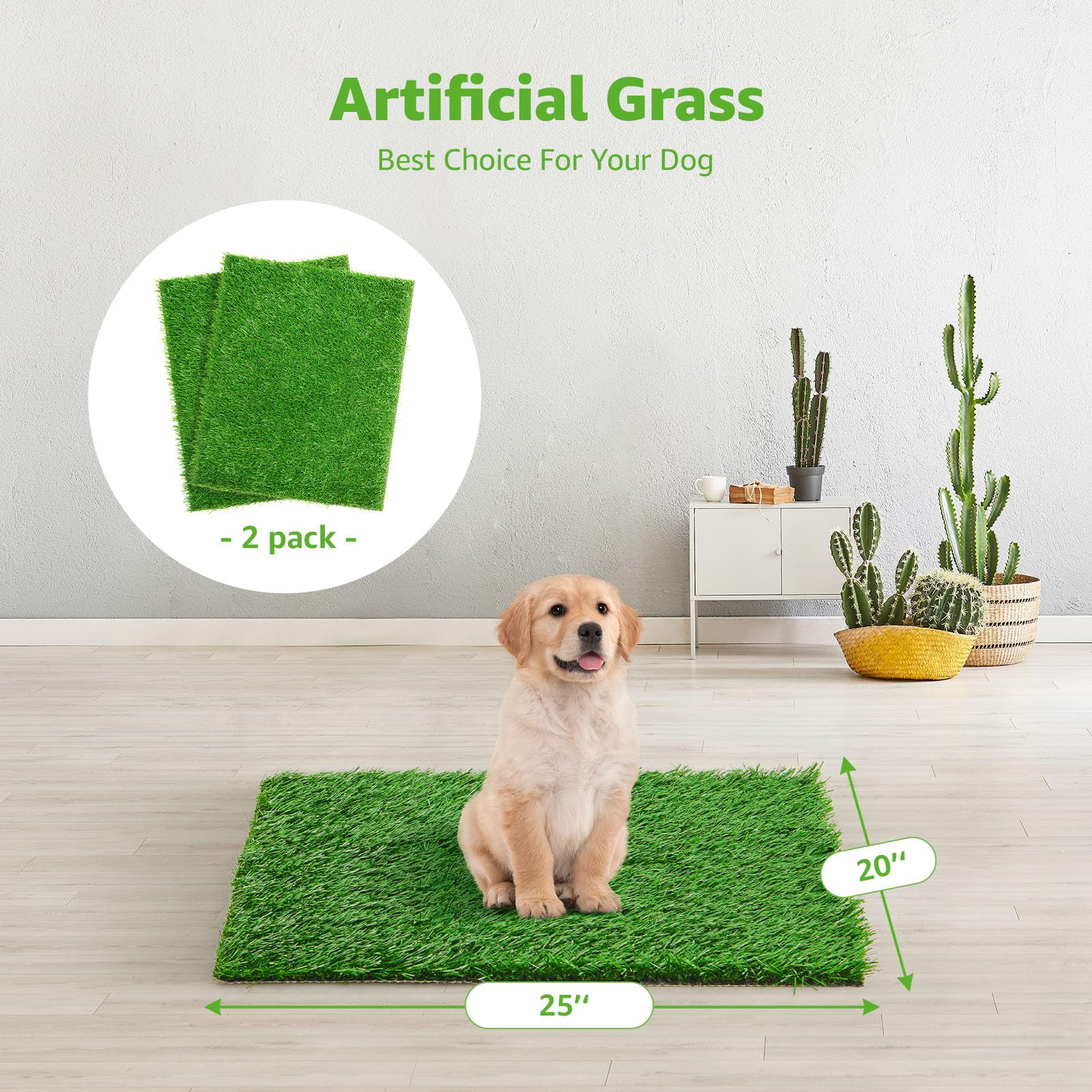 indoor potty use demonstrated with realistic, soft artificial grass.