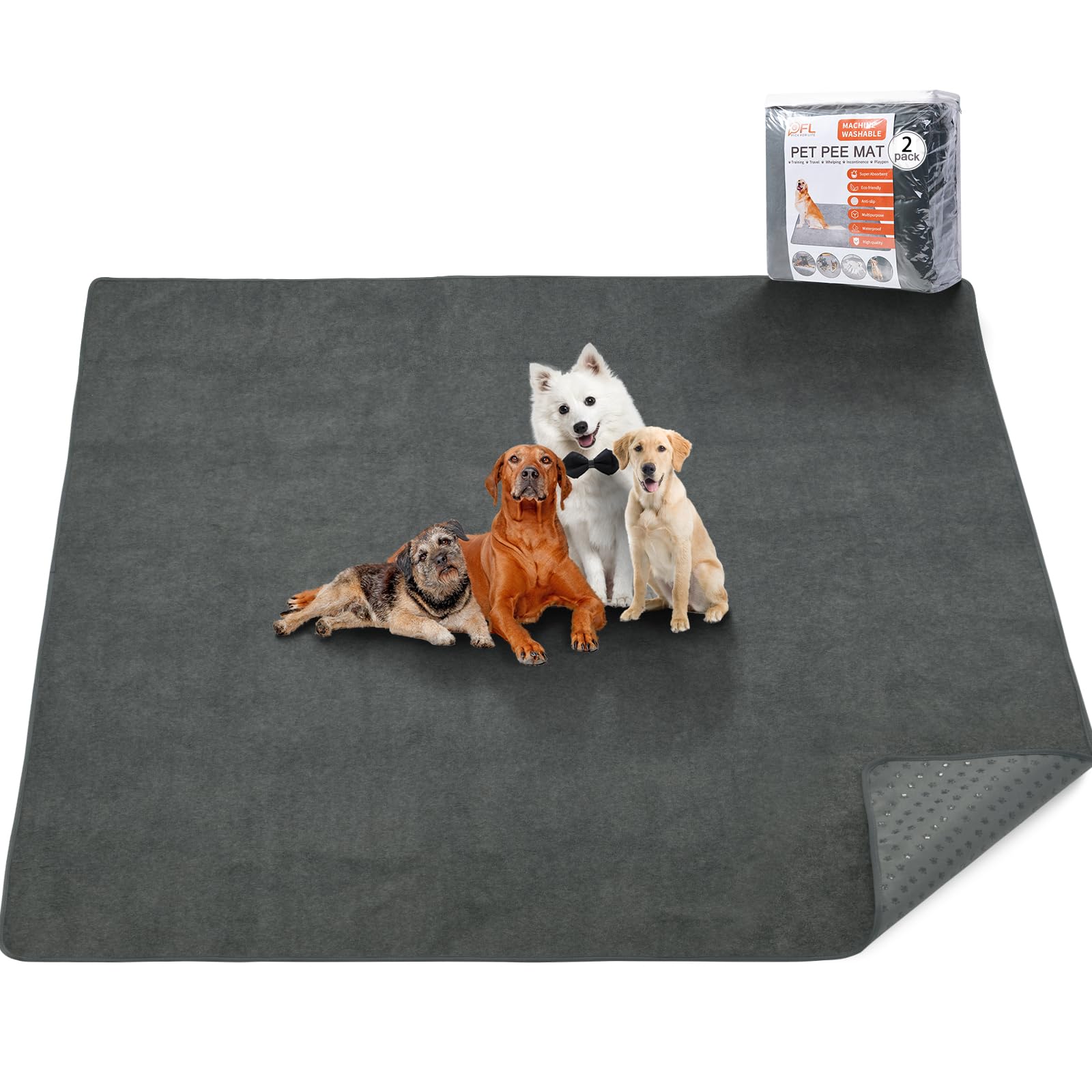 PICK FOR LIFE washable dog pads, top view, 48x60 surface for easy house-training.