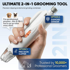 Picky Zoom dog nail grinder with quiet motor reduces stress during grooming.