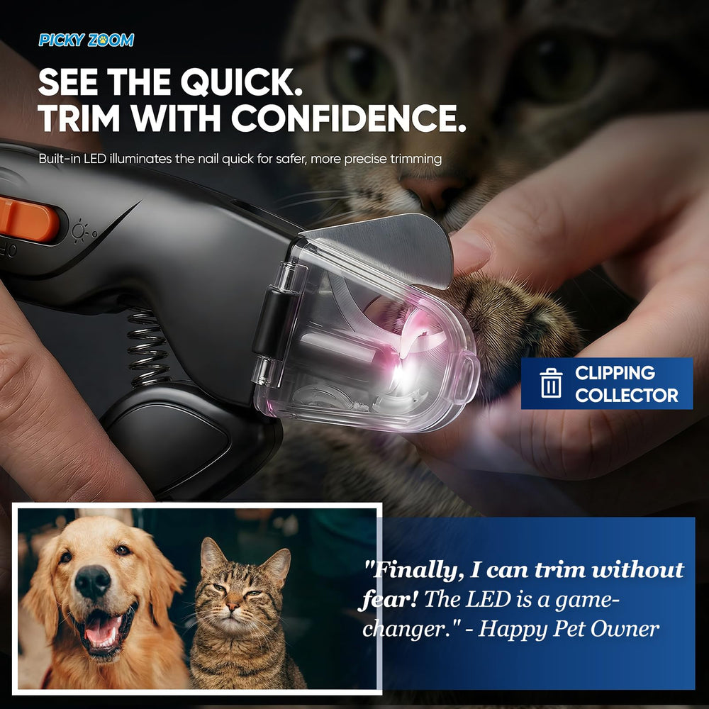 Picky Zoom LED light enhances nail visibility during trimming.