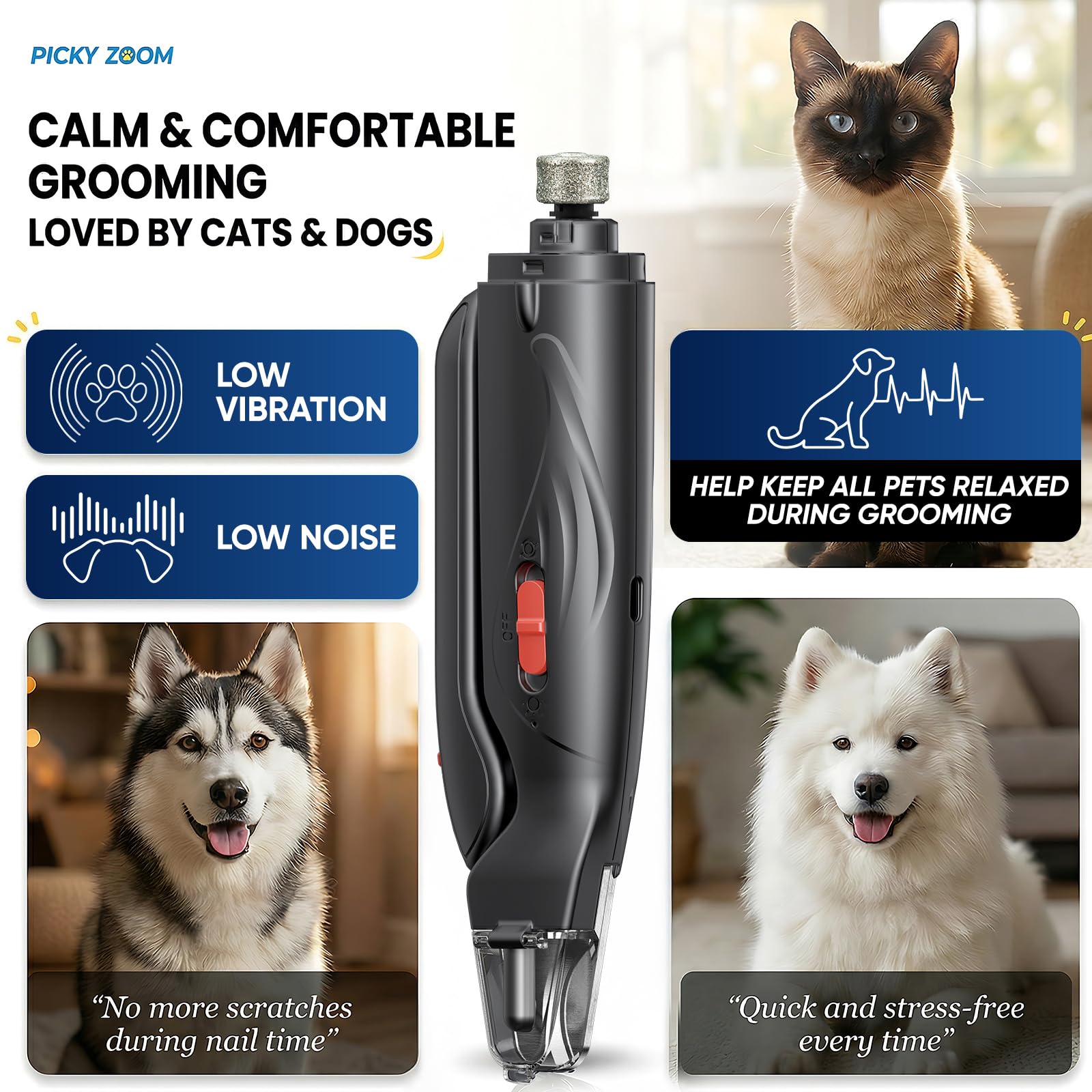 Picky Zoom multi-pet grooming tool in use for cats and dogs.