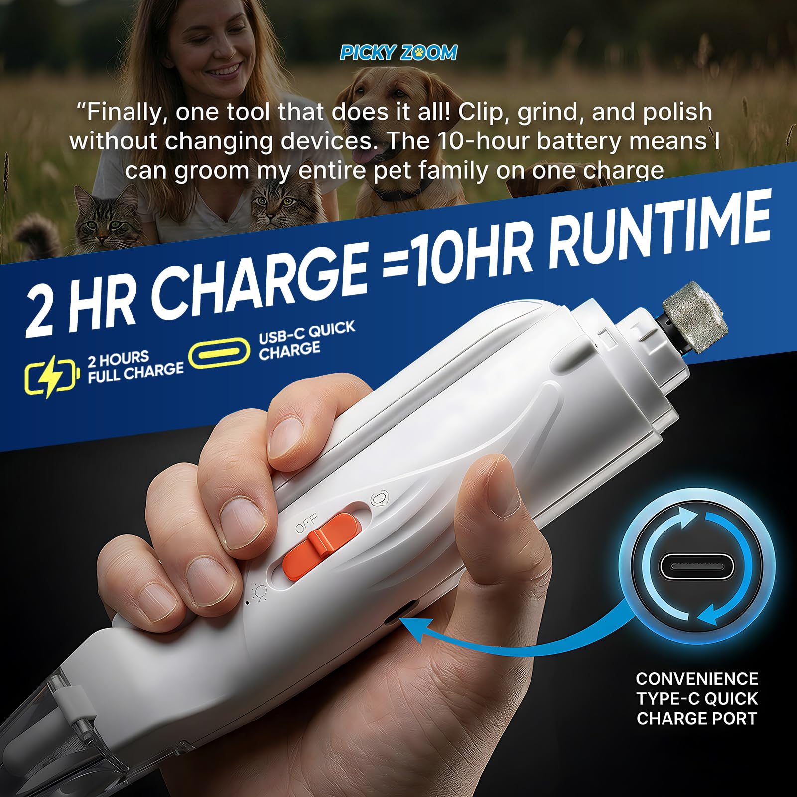 Picky Zoom pet grooming tool supports multi-pet households with one device.