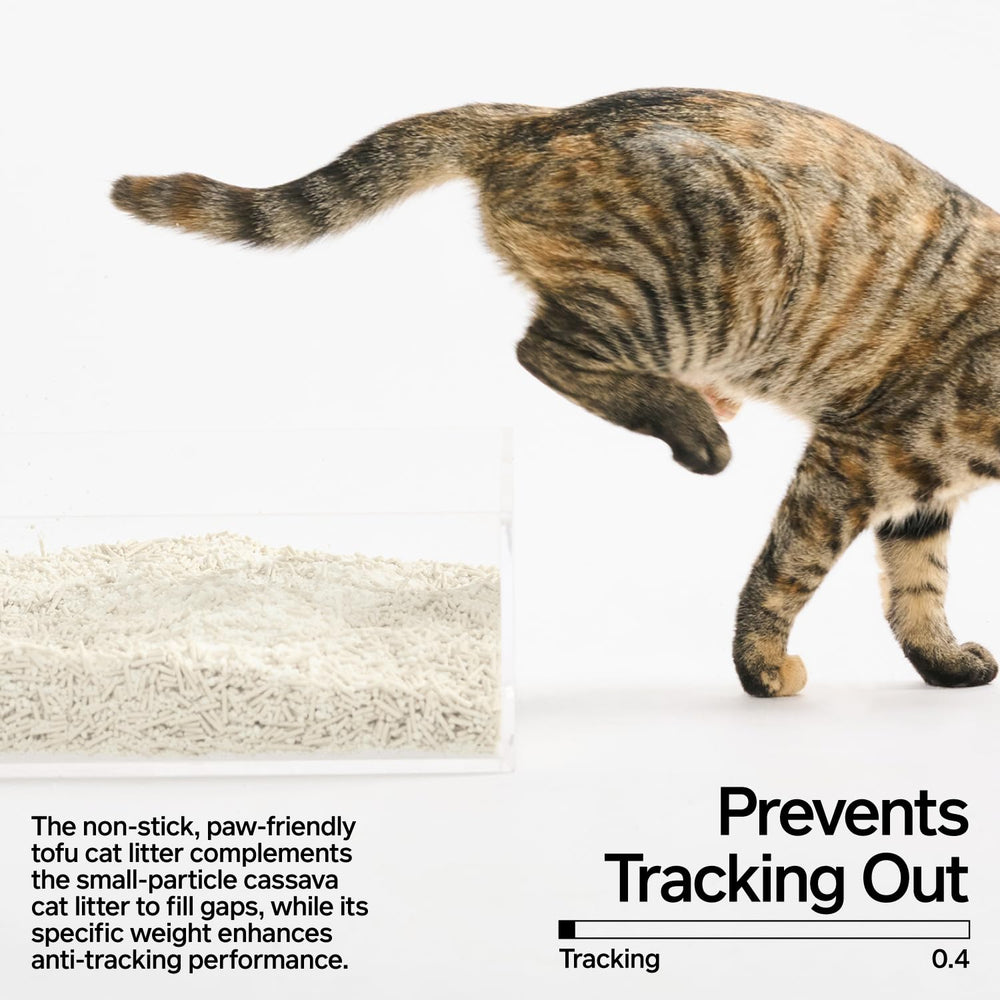 Pidan Cassava Cat Litter low-dust surface reduces surrounding mess.