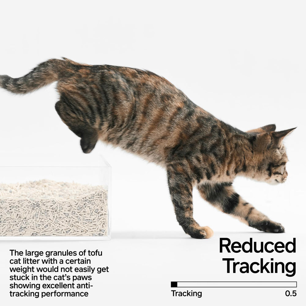 Pidan low-tracking granules reduce litter spread around the box area.