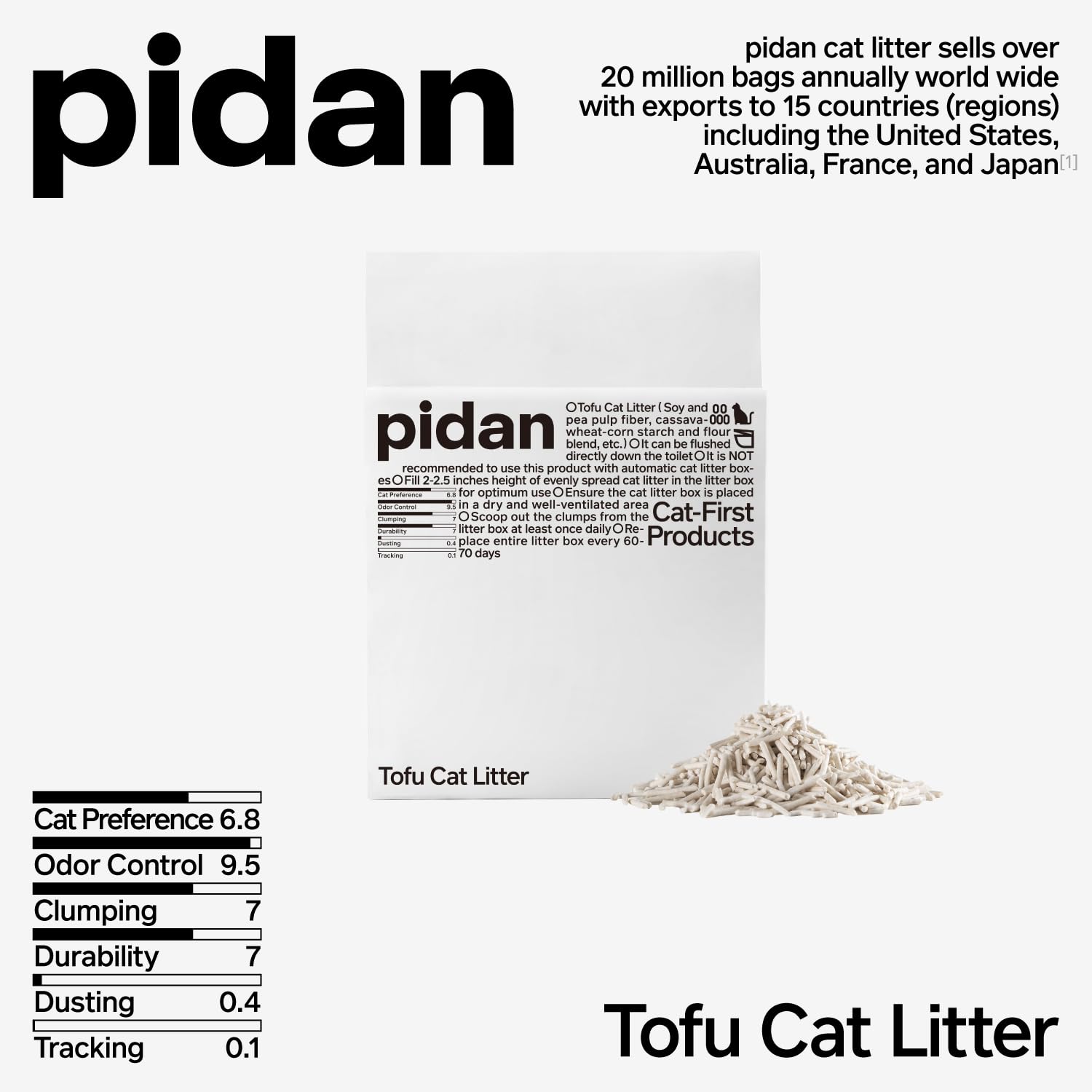 Pidan tofu cat litter flushable for easy disposal.