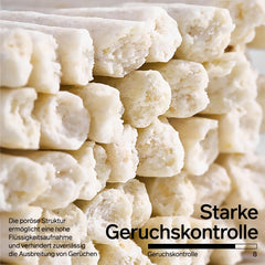 Close-up of Pidan tofu litter granules showing large size to reduce tracking.