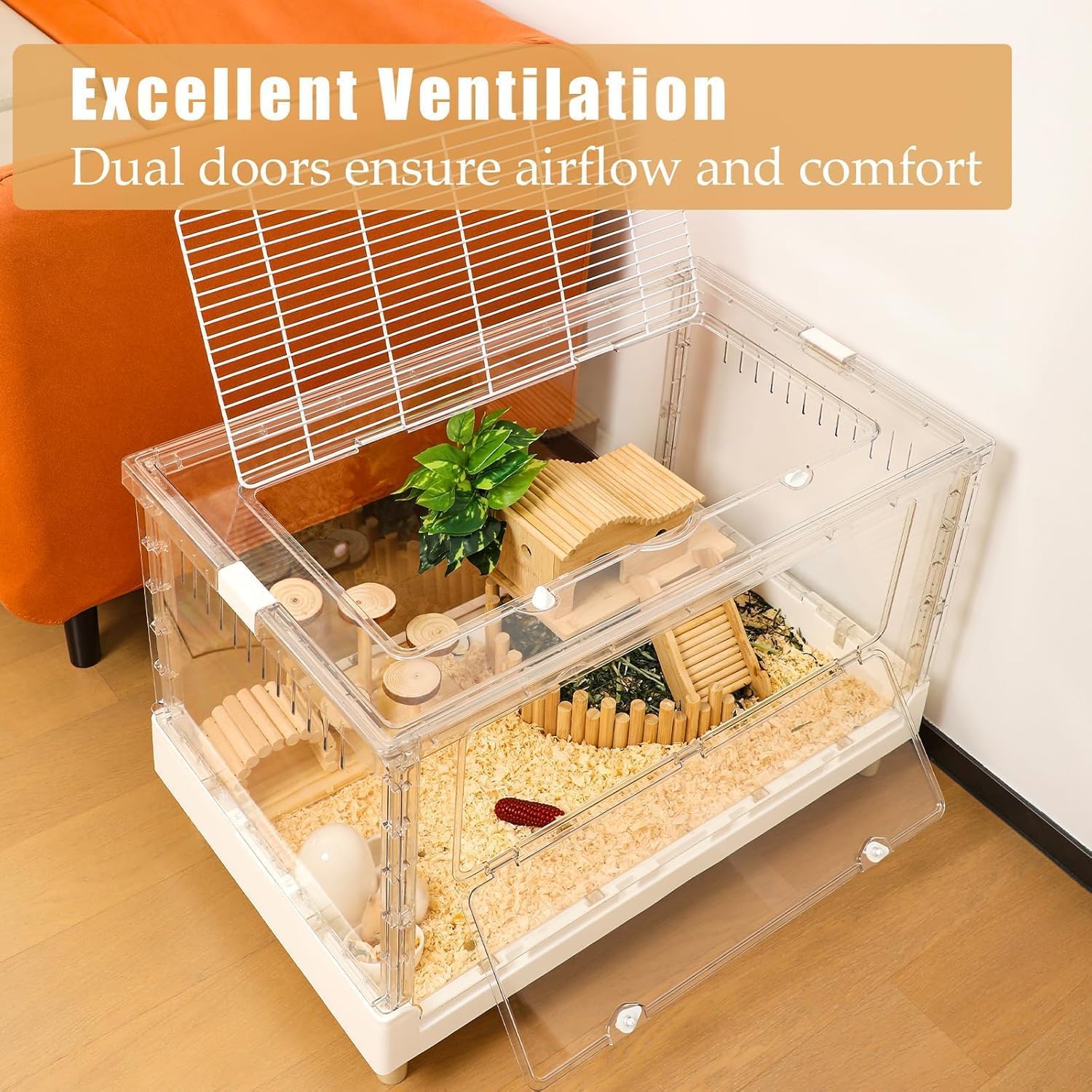 PIDINUK hamster cage clear view shows pet activity from any angle.