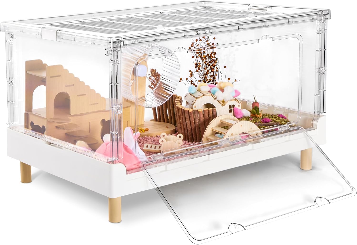 PIDINUK hamster cage front view for easy feeding and interaction.