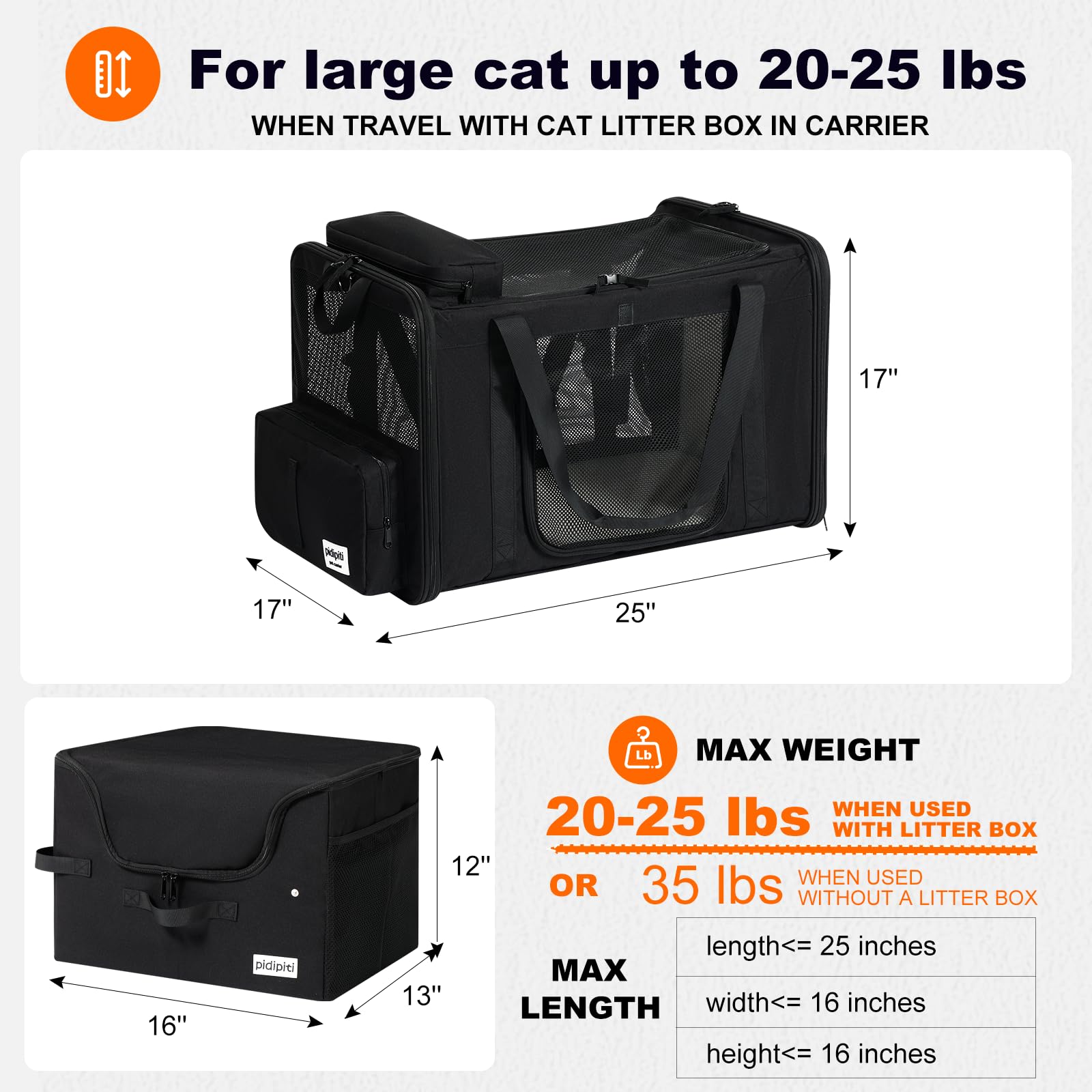 Pidipiti cat litter box inside carrier demonstrates tidy travel setup.