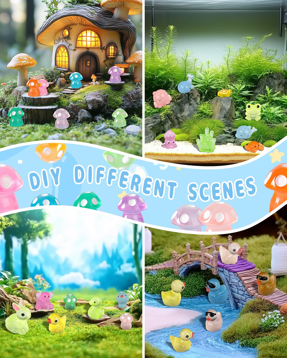 Piemow colorful mini mushrooms: bright accents for aquariums and terrariums.