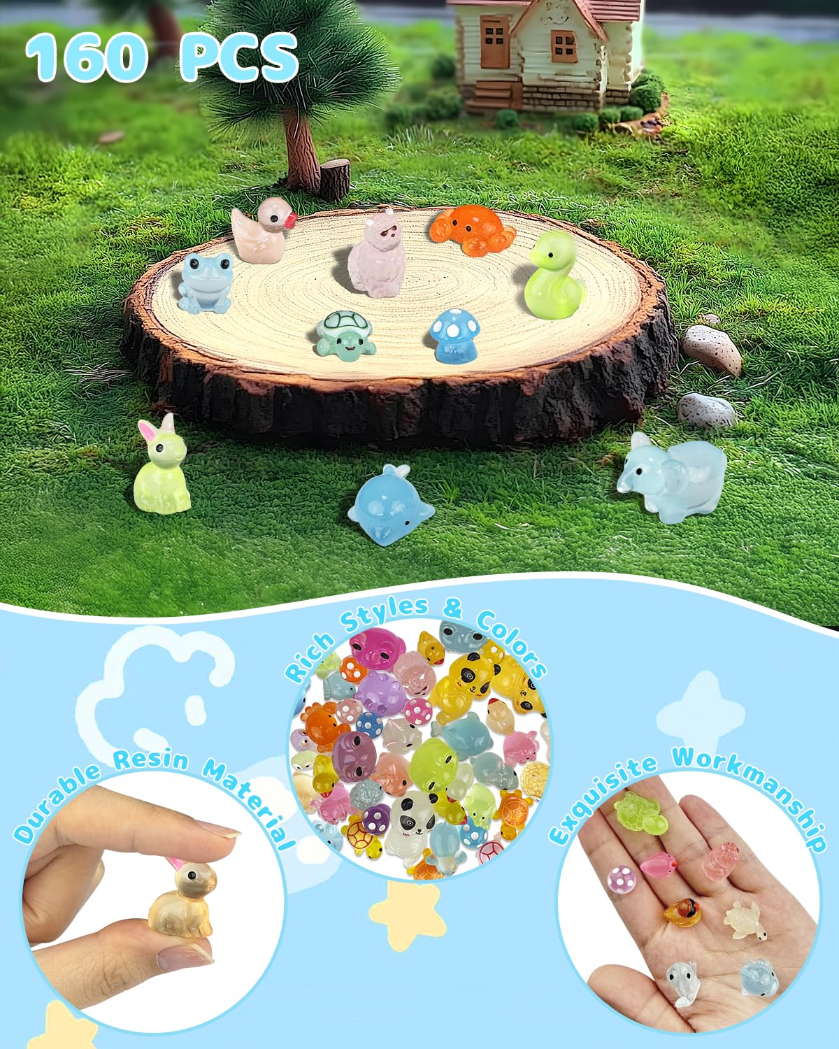 Piemow resin animals glow in the dark: adds magical nighttime charm to dioramas.