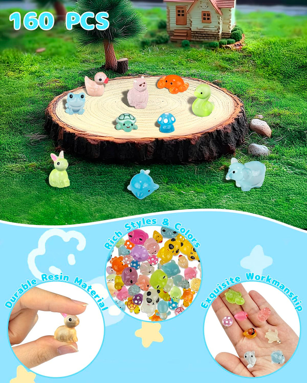 Piemow resin animals glow in the dark: adds magical nighttime charm to dioramas.