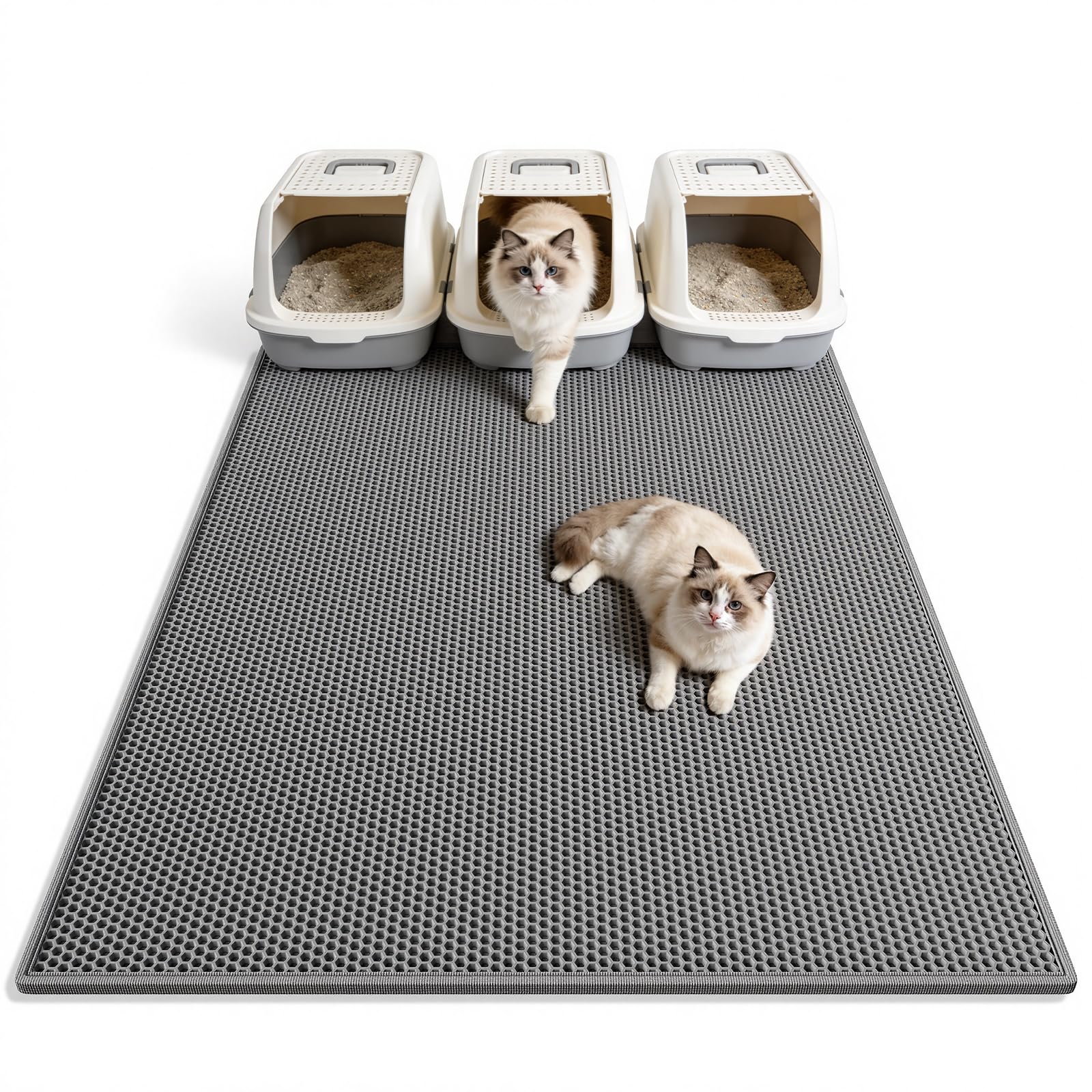 Pieviev cat litter mat double layer coverage traps litter for cleaner floors.