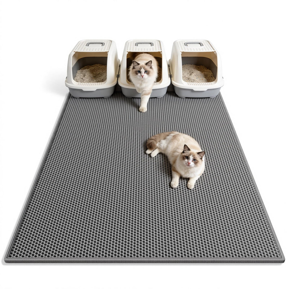 Pieviev cat litter mat double layer coverage traps litter for cleaner floors.