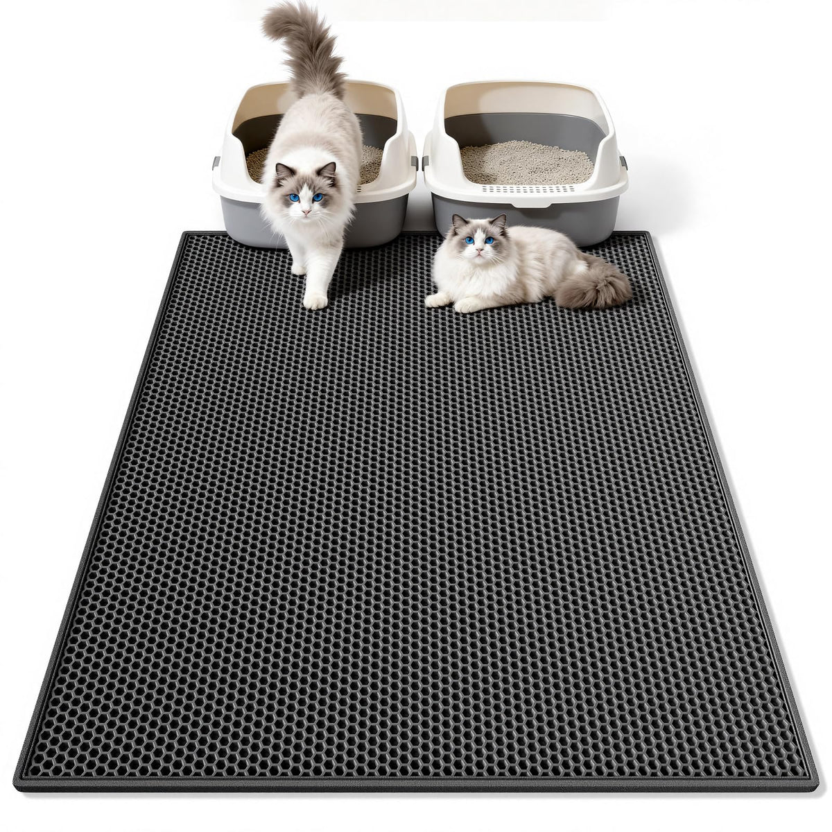 Pieviev cat litter mat with double-layer honeycomb design traps litter efficiently.
